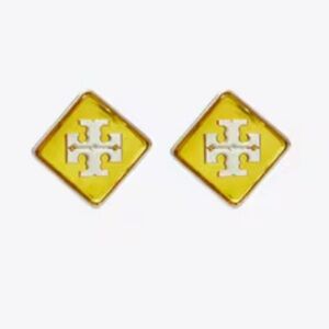 Tory Burch Yellow and Gold Logo Stud Earrings